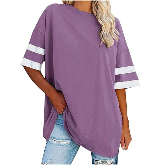 Gnshining Summer Tunic Tops for Women for Leggings Loose Short Sleeve Pullovers Solid Color Sweatshirts Crew Neck Tees Shirts