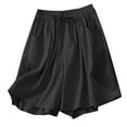 thumbnail image 1 of Gnshining Summer Wide Leg Shorts for Women Elastic Waist Shorts Lace Splicing Plus Size Sweat Shorts Solid Color Workout Shorts with Pockets, 1 of 5