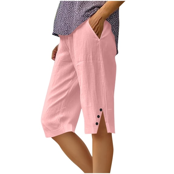 Gnshining Sweat Shorts for Women Athleisure Shorts Knee Length Shorts Running Shorts Solid Color Stretch Shorts Straight Leg Pants with Pockets