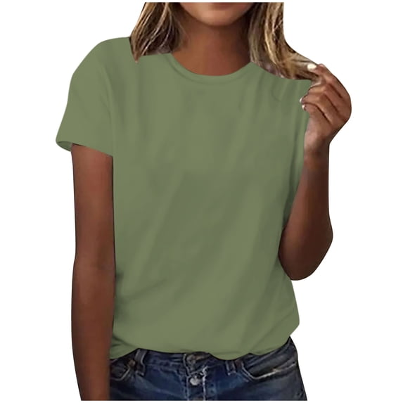 Gnshining Tie Waist Tops for Women Fashionable Solid Color Tunic Tops Loose Basic Short Sleeve Crew Neck Pullovers