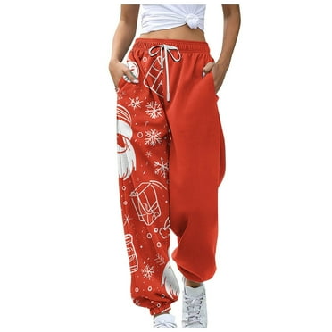 Gnurob Christmas Women's Sweatpants Xmas Graphic Print Trousers Casual Elastic Waisted Slacks Drawstring Cargo Pant Trendy Streetwear Funny Holiday Pants Clearance Saving,A01-Orange,XX-Large