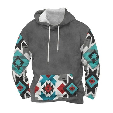 Gnurob Clearance Deals,Tactical Hoodies for Men Vintage Graphic Sweatshirts Drawstring Hooded Pullover Long Sleeve Workout Hoodie Geometry Print Sweatshirt Plus Size With Pockets,A06-Gray,M