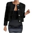 thumbnail image 1 of Gnurob Clearance Women's Plaid Tweed Jacket Cropped Open Front Coat Round Neck Blazer Jackets Elegant Long Sleeve Coats Fashion Button Down Cardigan Saving,Black,X-Large, 1 of 3