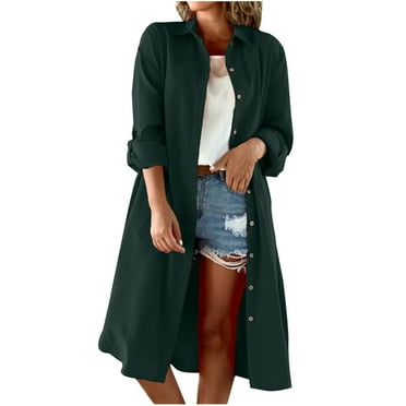 Gnurob Long Trench Coats for Womens Plain Wool Coat Single Breasted Overcoat Casual Long Sleeves Jackets Teen Girls Lapel Jacket Plus Size Windbreaker Clearance Saving,Green,XX-Large