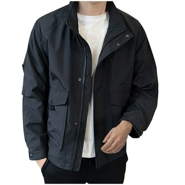 Gnurob Men's Tactical Jacket Full Zip Workwear Water Resistant Pockets Coat Softshell Fleece Outerwear Fall Winter Jackets Plus Size Windbreaker Hiking Outwear Saving,Black,Small