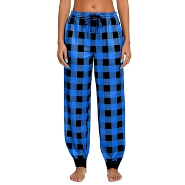 Gnurob on Sale Womens Plaid Jogger Elastic Waisted Trousers Lounge Drawstring Sweatpant Fashion Fall Clothes Lightweight Workout Joggers Color Block Sweatpants with Pocket,Blue,XX-Large