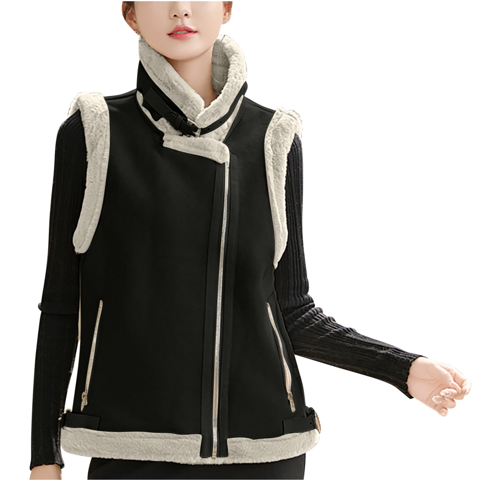 Scoop Women's Faux Suede Zip Vest with Faux Shearling Lining