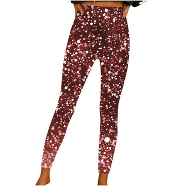 Gnurob Sequin Legging for Women Stretch High Waist Leggings Glitter Tummy Control Tights Fashion Y2K Trousers Sports Yoga Pants Trendy Streetwear Clearance Deals,Wine,S