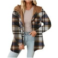 thumbnail image 1 of Gnurob Women Jacket Fleece Fuzzy Shacket Flannel Plaid Coats Button down Outerwear Color Block Jackets Cozy Hooded Tops Fashion Fall Winter 2024 OutfitsClearance Saving,A05-Khaki,Large, 1 of 6