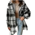 thumbnail image 1 of Gnurob Women Jacket Fleece Fuzzy Shacket Flannel Plaid Coats Button down Outerwear Color Block Jackets Cozy Hooded Tops Fashion Fall Winter 2024 OutfitsClearance Saving,A06-Black,Medium, 1 of 8