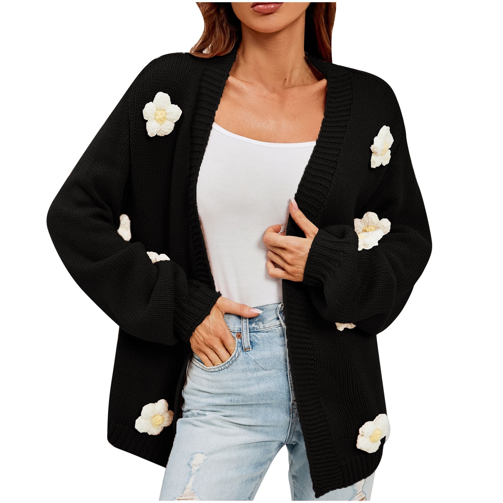 Gnurob Women Oversized Cardigan Sweater Long Puff Sleeve