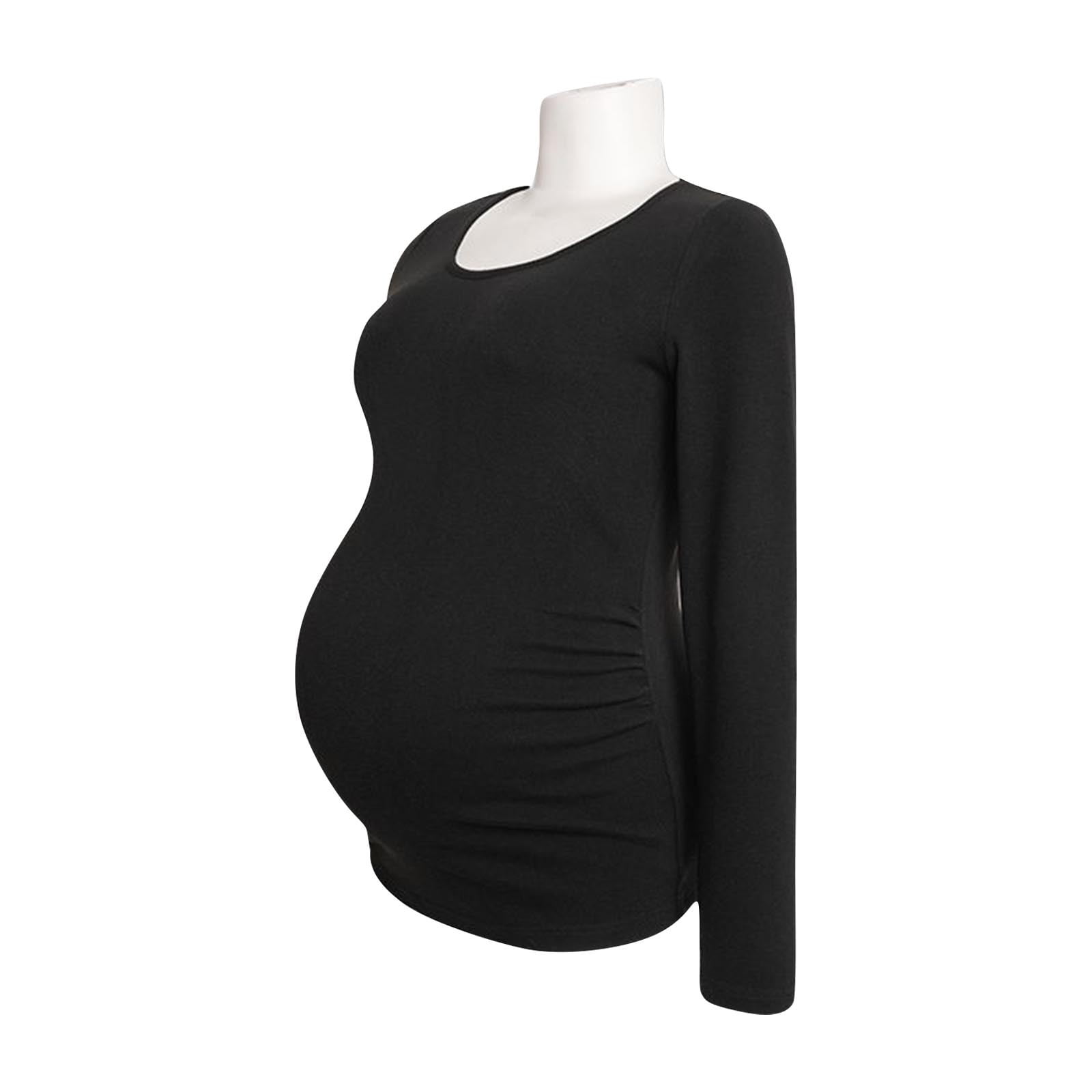Ekouaer Women's Maternity Long Sleeve Tunic Tops - Ribbed Crew Neck Pregnancy Blouses With Pleated Waist