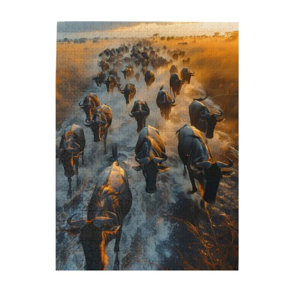 Gnus Migration Water Crossings 500-Piece Wooden Jigsaw Puzzle for Adults, Fun & Challenging Family Brain-Teaser, Perfect Home Decor & Gift