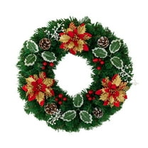 Gnwei 15.7" Artificial Christmas Wreath, Ribbon Bows, Pine Cones & Ornaments, White Cedar Base for Christmas Thanksgiving Winter Holiday Front Door and Wall Decoration