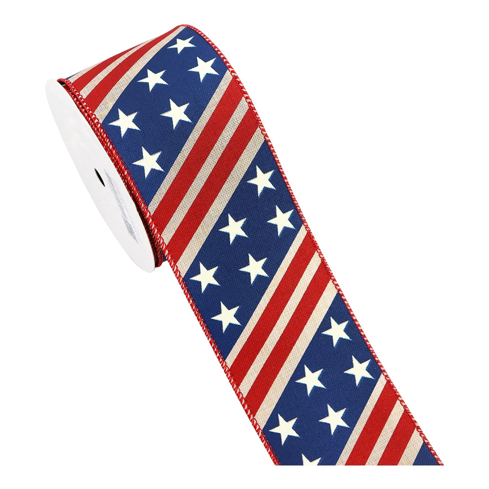 Gnwei 2.5 Inches x 10 Yards Red White Blue Patriotic Glitter Wired Ribbon – Gold Stars and Stripes Design (Striped Star) – 4th of July Ribbons for Holiday Decorations