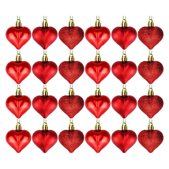 Gnwei 24pcs Heart Ornaments for Christmas Decorations, Heart Shaped Hanging Ornaments for Valentine's Day Wedding Decor Christmas Tree Anniversary Mother's Day Party Decorations