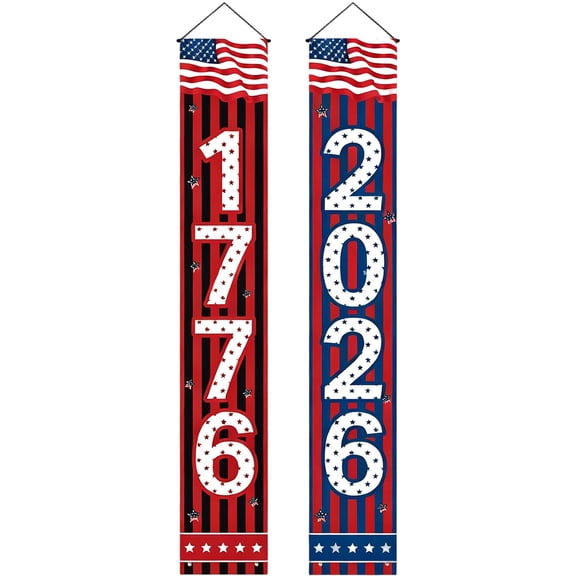 Gnwei 250th Anniversary Independence Day Door Banner – Red White Blue Stars Patriotic Porch Sign for 4th of July – Front Door Wall Decoration – Outdoor & Indoor USA 250 Years Decor