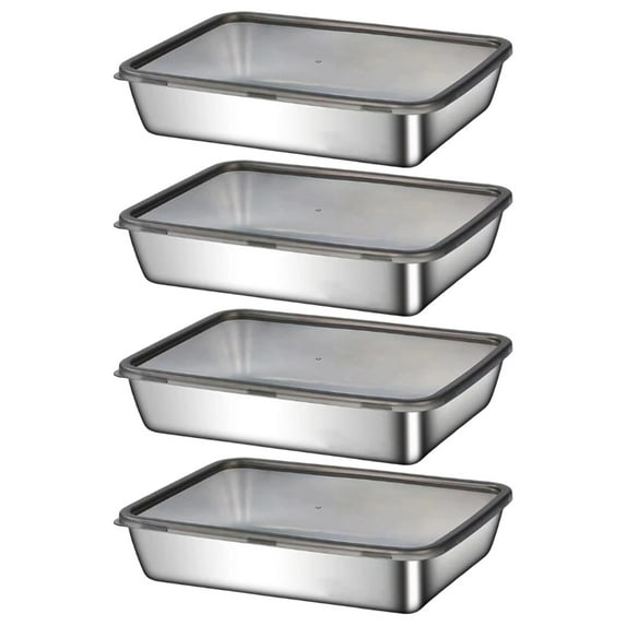 Gnwei 4 Pack Stainless Steel Food Storage Containers with Leak-Proof Lids, Reusable Metal Meal Prep Lunch Boxes, for Snacks & Deli Foods, Stackable, BPA-Free, 10x8x3 inchs
