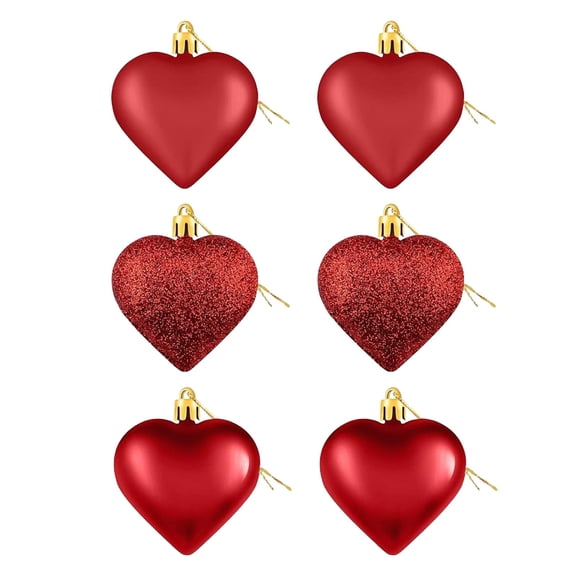 Gnwei 6Pcs Valentines Day Decor Heart Ornaments Classic Valentines Decorations Heart Shaped Baubles Hanging Ornaments for Valentine’s Day Christmas Tree Wedding Anniversary Party