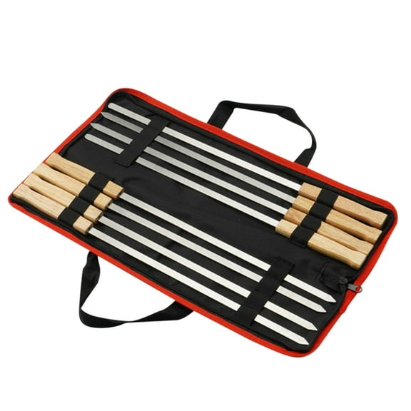 Gnwei 8 Pcs Kabob Skewers With Storage Bag, 18.5IN Metal Skewers for Grilling, Premium Stainless Steel Flat Kebabs, with Wooden Handles Insulated Reusable BBQ Set