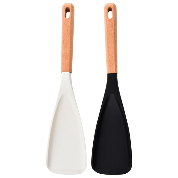 Gnwei Cedar and Ash Spoon, Cedar and Ash Spoonula, Multifunction Spatula Cooking Spoon, 3 in 1 Spatula Spoons Silicone for Stirring, Scooping & Serving (Black+White)