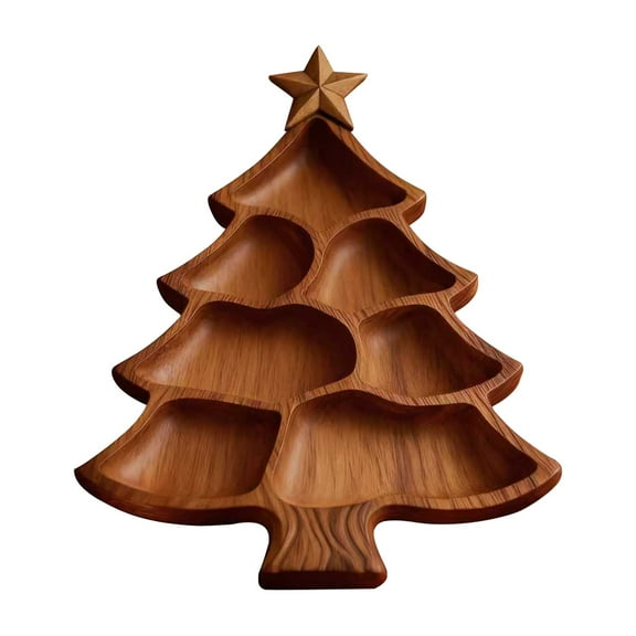 Gnwei Christmas Tree Charcuterie Board Tree Shaped Wooden Holiday Serving Platter for Festive Christmas Trees Snack Tray with 7 Compartments Holiday Dinner Table Decoration
