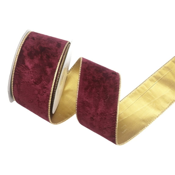 Gnwei Colorful Velvet Ribbon 2.5 Inch Christmas Tree Ribbon with Metallic Wired Gold Edge Velvet Ribbon for Valentine's Day Gift Wrapping Wreaths Garland Big Bow Crafts Supplies