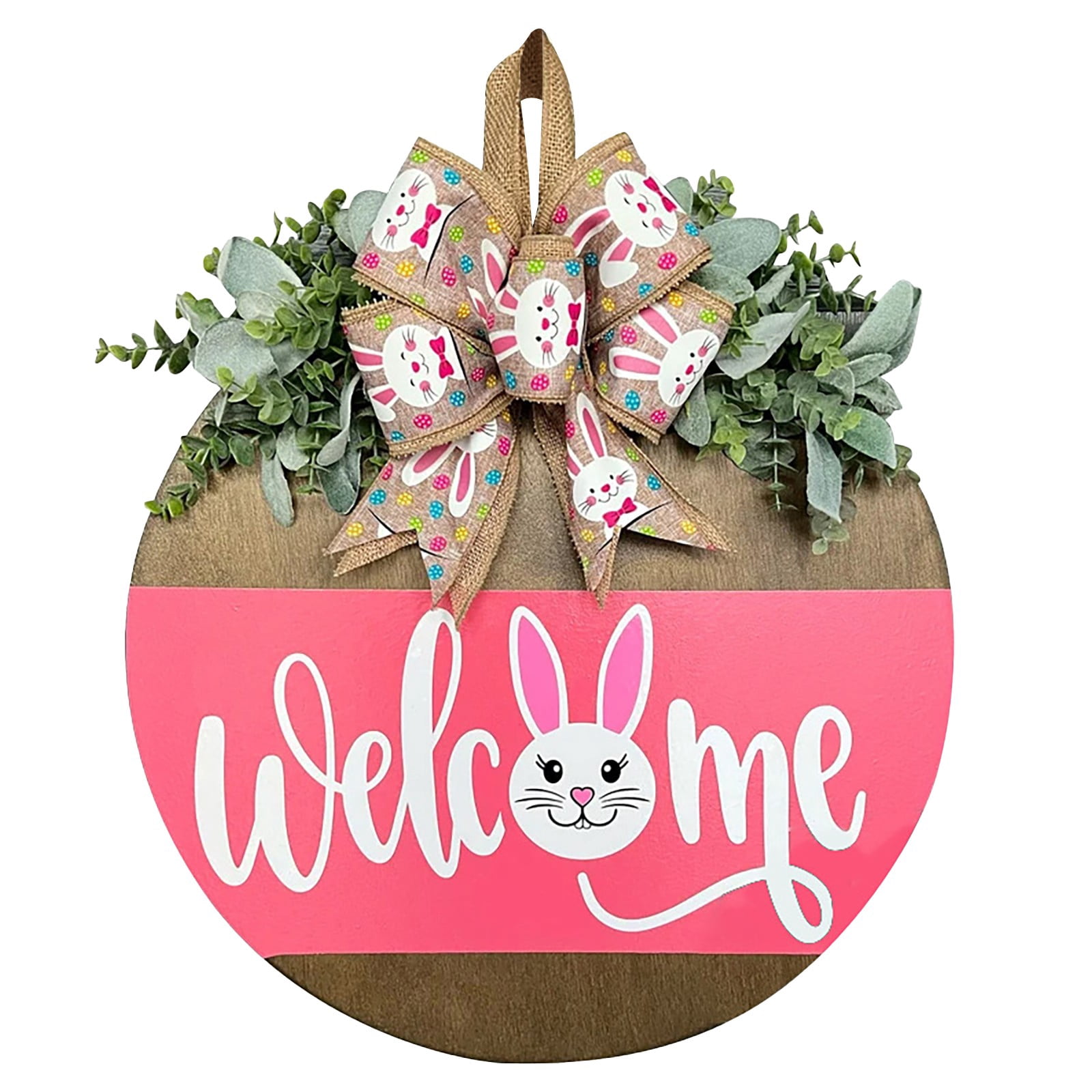 Gnwei Easter Wooden Hanging Sign for Front Door Bunny Rabbit Welcome ...