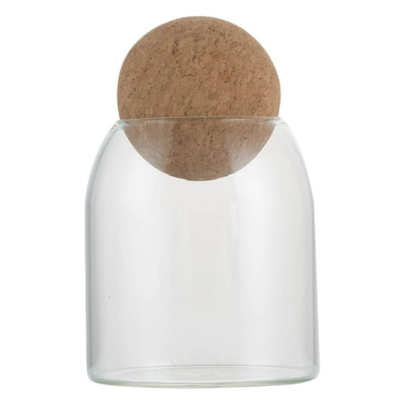 Gnwei Glass Storage Container with Ball Cork, Small Glass Candy Jar Cute Decorative Organizer Bottle Canister Jar with Wood Ball Lid for Candy, Food, Coffee Bean, Nut, Spice, Tea