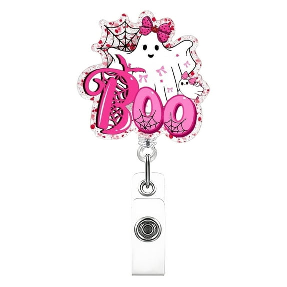Gnwei Halloween Badge Reel Cute Ghost Badge Clip Halloween Ghost Retractable Badge Reel - 360° Rotating ID Card Holder, ID Badge Holder for Nurses, Doctors, Office Worker
