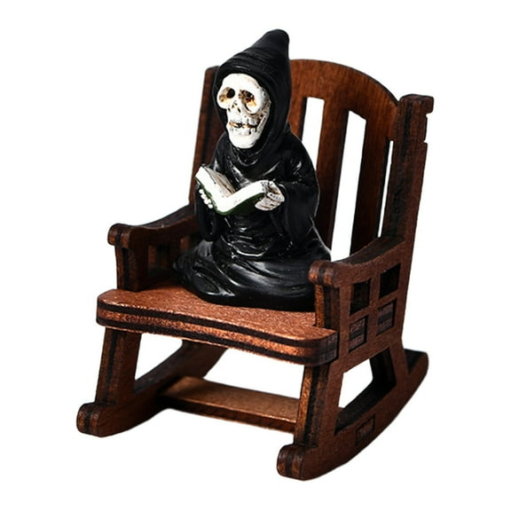 Gnwei Halloween Skeleton Decorations - 2.2 inchs Miniature Figurines Grim Reaper Statue Gothic Decor Halloween Decorations Indoor Gifts for Women, Skull Reading Book