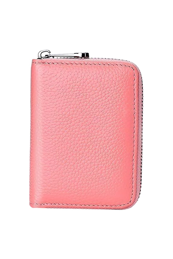 ID Card Bag, Small Wallets Woman RFID Blocking Leather Credit Card Holder - with ID Window - Card Wallets for Women - with Zipper Coin Purse - Keychain Wallet