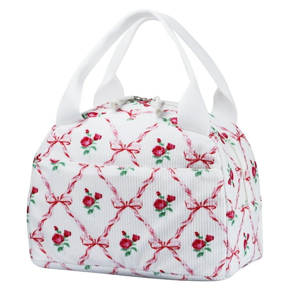 Gnwei Lunch Bag for Women, Cute Corduroy Adult Insulated Lunch Box, Reusable Large Capacity Lunch Tote Bags, Small Leakproof Cooler Food Containers for Work, Travel, Outdoor