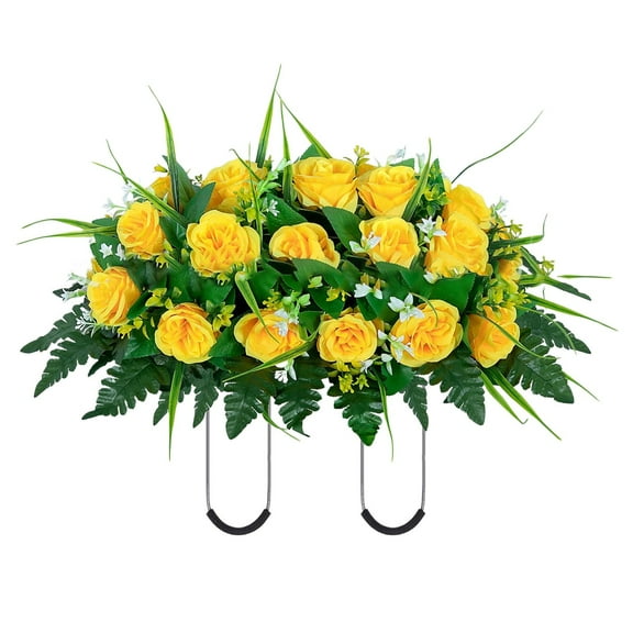 Gnwei Luxury Grave Flower Saddle Arrangement - Silk Rose & Foliage Memorial Display with Sturdy Vase, All-Weather Tombstone Decor for Cemeteries & Burial Sites