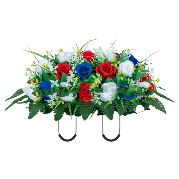 Gnwei Luxury Grave Flower Saddle Arrangement - Silk Rose & Foliage Memorial Display with Sturdy Vase, All-Weather Tombstone Decor for Cemeteries & Burial Sites