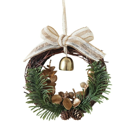 Gnwei Mini Christmas Wreath 5 Inch Small Norfolk Wreaths for Kitchen Cabinets Vintage Mini Wreath Rustic for Xmas Front Door Window Chair Fireplace Farmhouse Decor