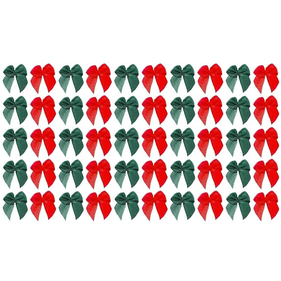Gnwei Multicolor Bows, Mini Ribbon Bows 50 Pcs Christmas Mini Bow Tiny Twist Tie Bow Handmade Craft Gift Wrapping Ribbon for DIY Sewing Xmas Tree Wreath Party Decor