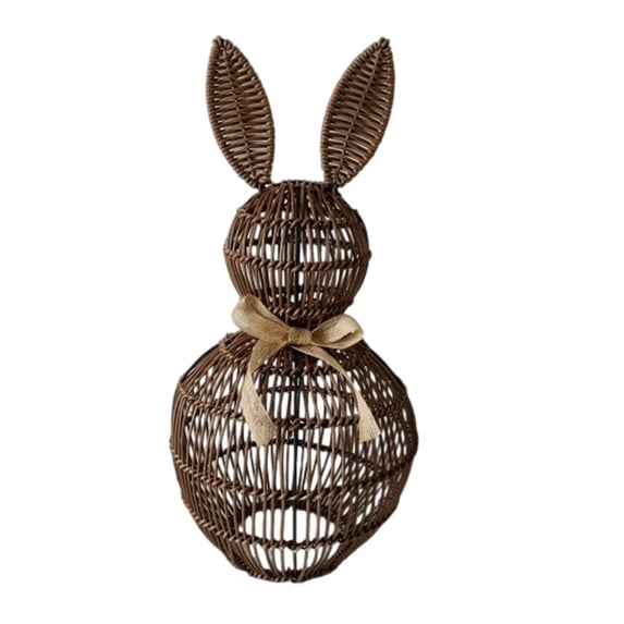 Gnwei Rattan Woven Easter Bunny Decor Outdoor, Large Bunny Topiary with Beige Bow Rabbit Statue Farmhouse Rabbit Easter Decorations for Home Porch Garden Spring Decor