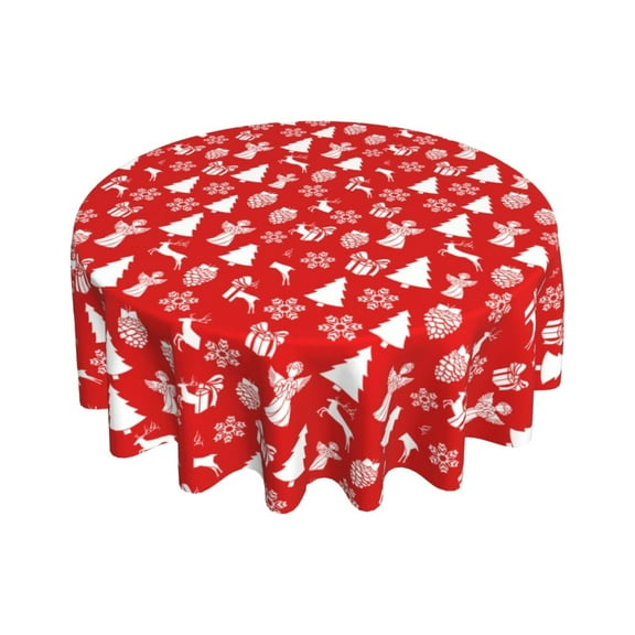 Gnwei Round Christmas Tablecloth Vinyl with Flannel Backing, Buffalo Plaid Winter Snowflake Pattern, Waterproof & Heavy Plastic Table Cloth for Dining, Holiday & Outdoor, 60 Inch