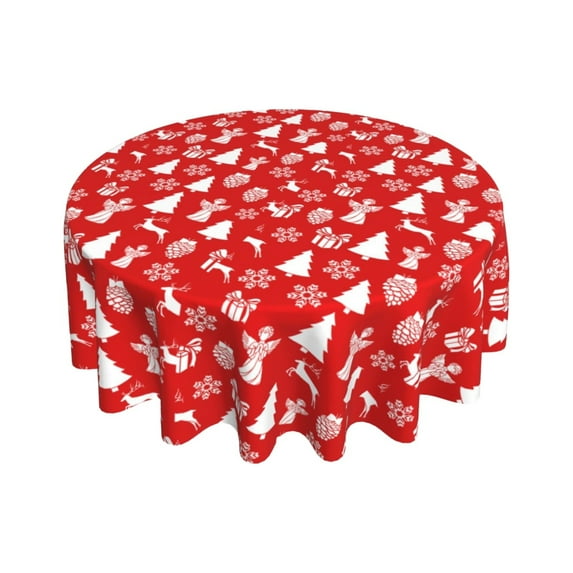 Gnwei Round Christmas Tablecloth Vinyl with Flannel Backing, Buffalo Plaid Winter Snowflake Pattern, Waterproof & Heavy Plastic Table Cloth for Dining, Holiday & Outdoor, 60 Inch