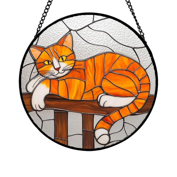 Gnwei Stained Glass Window Hanging Cute Cat 7.8" - Suncatcher Door Garden Sun Catcher Decor Birthday Mother's Day Christmas Comfort Gifts for Lost Pet Woman Mom Friend