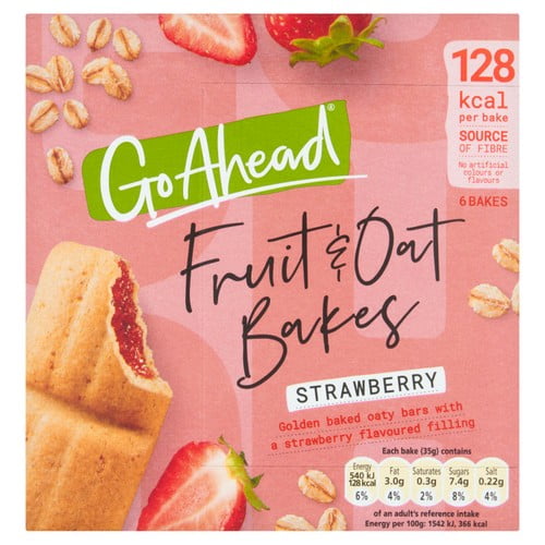Go Ahead Strawberry Fruit & Oat Bakes Snack Bars Multipack 6 x 35g, British Import (Pack of 3)
