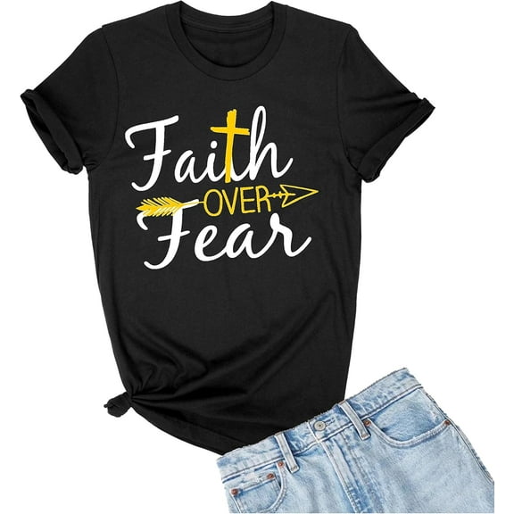 Go All Out Adult Faith Over Fear Cross & Arrow Christian Jesus T-Shirt