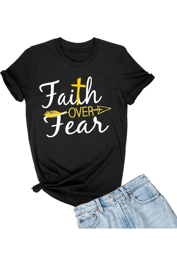 Go All Out Adult Faith Over Fear Cross & Arrow Christian Jesus T-Shirt