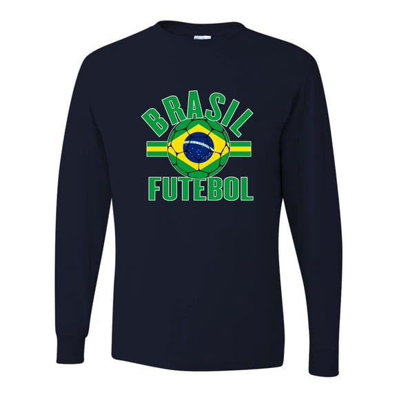 Go All Out Brasil Futebol Brazil Football Soccer Futbol Long Sleeve T-Shirt Mens