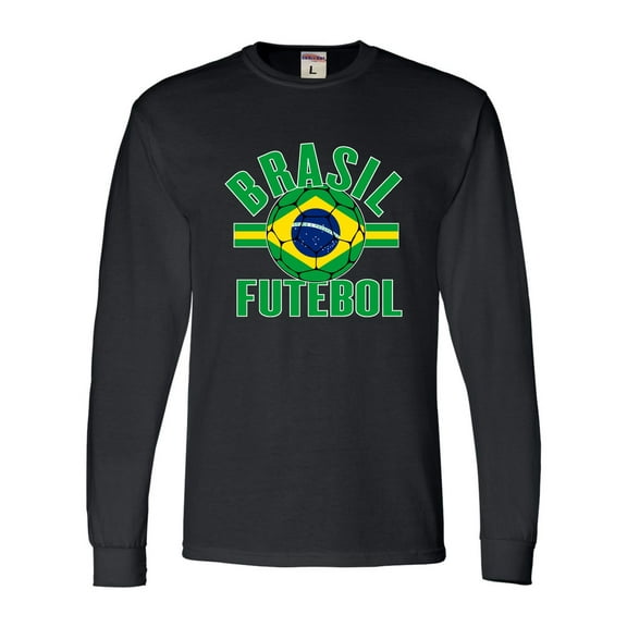 Go All Out Brasil Futebol Brazil Football Soccer Futbol Long Sleeve T-Shirt Mens