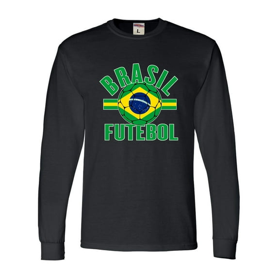 Go All Out Brasil Futebol Brazil Football Soccer Futbol Long Sleeve T-Shirt Mens