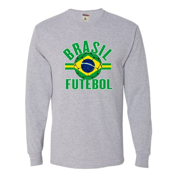 Go All Out Brasil Futebol Brazil Football Soccer Futbol Long Sleeve T-Shirt Mens