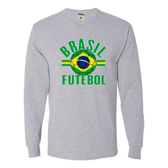 Go All Out Brasil Futebol Brazil Football Soccer Futbol Long Sleeve T-Shirt Mens