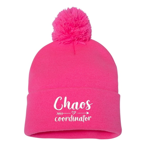 Go All Out Chaos Coordinator Embroidered Knit Beanie Pom Cap Uncuffed/Cuffed/Marled/Pom